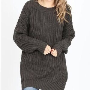 NWT zenana premium boutique chunky waffle knit Oversized sweater tunic grey